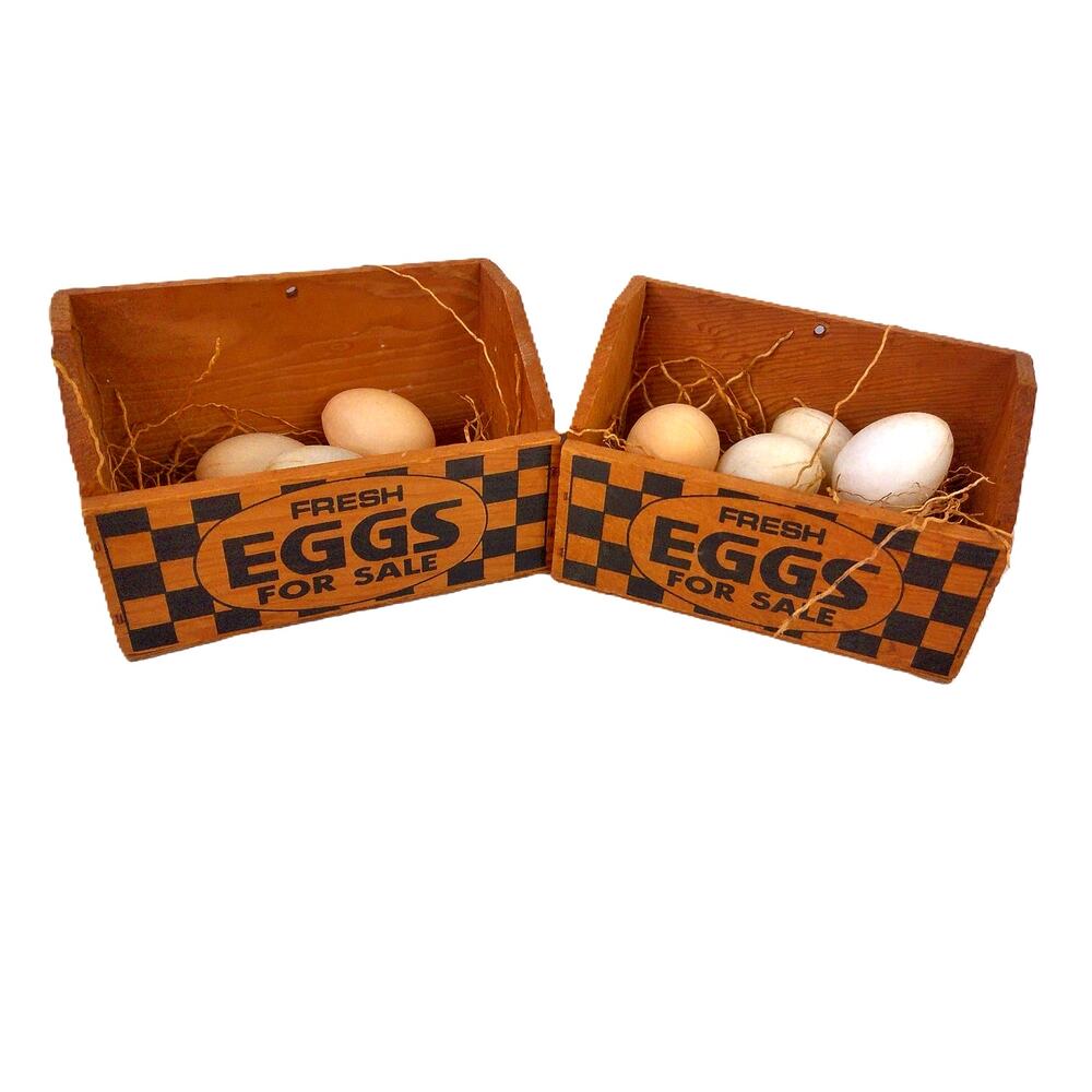 Vintage Wooden Fresh Eggs for Sale Decorative Boxes Set of 2
